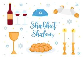 cartão de felicitações de shabat shalom, conjunto de símbolos judaicos. conceito de judaísmo. isolado no fundo branco vetor
