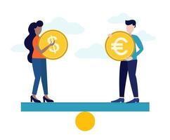 dólar usd e euro euro símbolo de igualdade, conceito equalizado de taxa de câmbio. ilustração vetorial vetor
