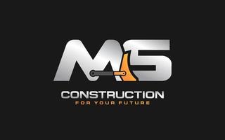 escavadeira de logotipo ms para empresa de construção. ilustração vetorial de modelo de equipamento pesado para sua marca. vetor