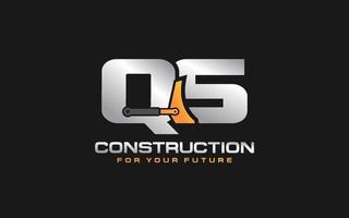 escavadeira de logotipo qs para empresa de construção. ilustração vetorial de modelo de equipamento pesado para sua marca. vetor