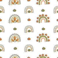 padrão de outono sem costura com paleta limitada de estilo simples de abóboras e arco-íris. padrão vetorial em fundo branco perfeito para tecido, convites, cartazes, impressão vetor