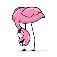 flamingo bonito dos desenhos animados com cabeça de cabeça para baixo. estilo desenhado à mão. elemento para design infantil. um do conjunto vetor