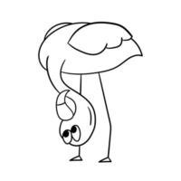 flamingo bonito dos desenhos animados com cabeça de cabeça para baixo. estilo desenhado à mão. elemento para design de crianças. um do conjunto. coloração vetor