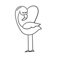 flamingo bonito com forma de coração, ilustração vetorial em branco. contorno, para colorir página vetor