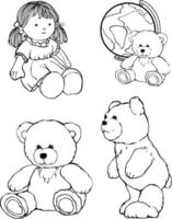 urso de brinquedos macios, boneca. quadro pintado à mão em preto e branco. para colorir e seus livros. vetor