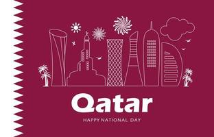 bandeira de celebração do dia nacional do catar, cidade moderna doha, dia nacional do catar 18 de dezembro. ilustração de linha vetorial vetor