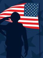 soldado e bandeira americana vetor