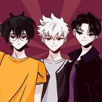 grupo de anime homens jovens vetor