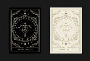 símbolo do zodíaco sagitário com estilos de gravura, mão desenhada, luxo, esotérico e boho. apto para paranormais, leitores de tarô e astrólogos vetor