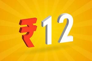 12 rupia símbolo 3d imagem de vetor de texto em negrito. 3d 12 rupia indiana ilustração vetorial de sinal de moeda