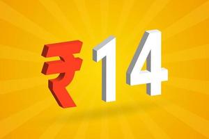 14 rupia símbolo 3d imagem de vetor de texto em negrito. 3d 14 rupia indiana ilustração vetorial de sinal de moeda