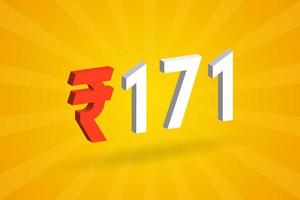 171 rupia símbolo 3d imagem de vetor de texto em negrito. 3d 171 rupia indiana ilustração vetorial de sinal de moeda