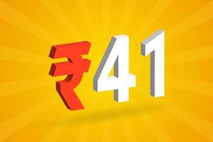 41 rupia símbolo 3d imagem de vetor de texto em negrito. 3d 41 rupia indiana ilustração vetorial de sinal de moeda