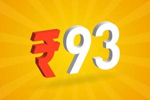 93 rupia símbolo 3d imagem de vetor de texto em negrito. 3d 93 rupia indiana ilustração vetorial de sinal de moeda