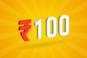 100 rúpias símbolo 3d imagem de vetor de texto em negrito. ilustração vetorial de sinal de moeda de 100 rupias indianas 3d