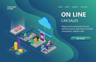 ilustração do revendedor de vendas de carros on-line adequado para página de destino, folhetos, infográficos e outros ativos relacionados a gráficos vetor