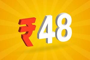48 rupia símbolo 3d imagem de vetor de texto em negrito. 3d 48 rupia indiana ilustração vetorial de sinal de moeda