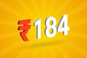 184 rupia símbolo 3d imagem de vetor de texto em negrito. 3d 184 rupia indiana ilustração vetorial de sinal de moeda