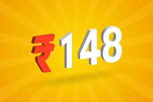 148 rupia símbolo 3d imagem de vetor de texto em negrito. 3d 148 rupia indiana ilustração vetorial de sinal de moeda