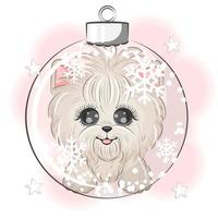 cachorro fofo yorkshire terrier em uma ilustração vetorial de bola de árvore de natal vetor