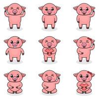 conjunto de ilustração vetorial de desenhos animados de porco. conjunto de conjunto de porco fofo. conjunto de animais. personagens de desenhos animados e vetores isolados. uma coleção de animais no estilo infantil.