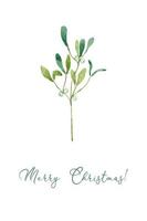 cartão de natal em aquarela desenhado à mão com um galho de visco. cartão de feliz ano novo. vetor