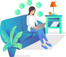 ilustração de um freelancer trabalhando em casa com seu laptop adequado para página de destino, folhetos, infográficos e outros ativos relacionados a gráficos vetor