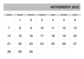 calendário novembro 2022 vetor