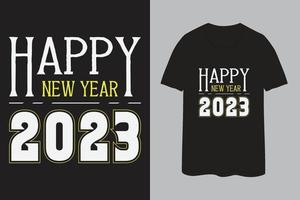 feliz ano novo 2023 tipografia design de camiseta preta 2022 vetor