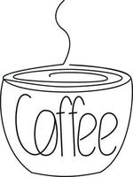 arte de linha de xícara de café expresso, um desenho de linha de xícara de café com letras, objeto isolado no fundo branco vetor