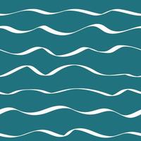 ondas do mar vetor padrão sem costura, fundo azul escuro desenhado à mão e ondas brancas,