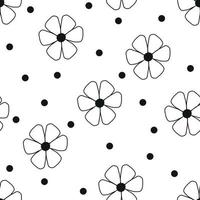 flores desenhadas à mão sem costura padrão, fundo vetorial minimalista de rabiscos preto e branco vetor