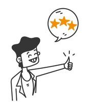 Bolha de bate-papo de estrelas de doodle desenhadas à mão com o polegar para cima vetor de ilustração