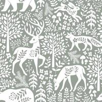 sem costura padrão com animais bonitos da floresta, árvores e folhas. ilustração de floresta escandinava. perfeito para têxteis, papel de parede ou design de impressão. vetor