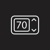 eps10 termostato eletrônico de vetor branco no ícone de linha 70c isolado no fundo preto. símbolo de contorno do termostato em um estilo moderno simples e moderno para o design do site, logotipo e aplicativo móvel
