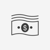 notas, dinheiro, dólar, sinal de símbolo de vetor de ícone de moeda