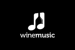 logotipo de música de vinho branco preto vetor