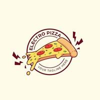 eletro pizza restaurante logotipo ícone símbolo círculo distintivo. pizza com ilustração de eletricidade vetor