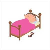 atividade de menino gráfico vetorial de ilustração, tirando uma soneca na cama confortável isolada no fundo branco vetor