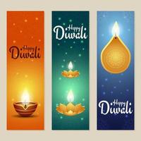 lindo conjunto de banner diwali com diya vetor