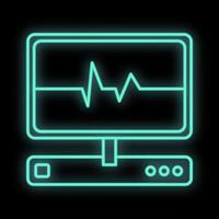 brilhante luminoso verde médico médico científico sinal de néon digital para loja de farmácia ou laboratório hospitalar lindos monitores brilhantes com cardiograma de pulso em um fundo preto. ilustração vetorial vetor