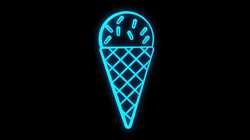 sinal de néon de sorvete. sobremesa no cone de waffle no fundo da parede de tijolo. anúncio brilhante da noite. ilustração vetorial em estilo neon para café ou loja de doces vetor