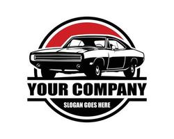1970 logotipo do carro dodge carregador. melhor para crachá, emblema, ícone e indústria automobilística. vista de fundo vermelho isolado do lado. vetor
