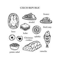 conjunto vetorial de ilustrações de pratos de natal checos. ano Novo. comida tradicional checa. vetor