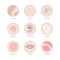 conjunto de símbolos sobre problemas de pele vetor
