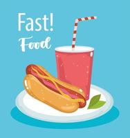 fast food, cachorro-quente e refrigerante vetor