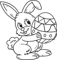 desenho de coelho carregando ovo de páscoa isolado para colorir vetor