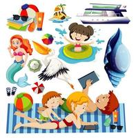 conjunto de ícones de verão praia estilo cartoon vetor