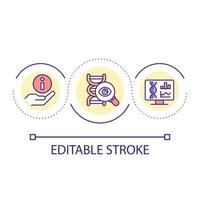 ícone de conceito de loop de pesquisa de DNA. sequenciamento genético. análise molecular. vírus espalhando ilustração de linha fina de idéia abstrata de prevenção. desenho de contorno isolado. traço editável. vetor