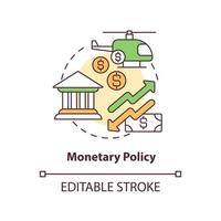 ícone do conceito de política monetária. regulamentos do banco central. inflação causa ilustração de linha fina idéia abstrata. desenho de contorno isolado. traço editável. vetor
